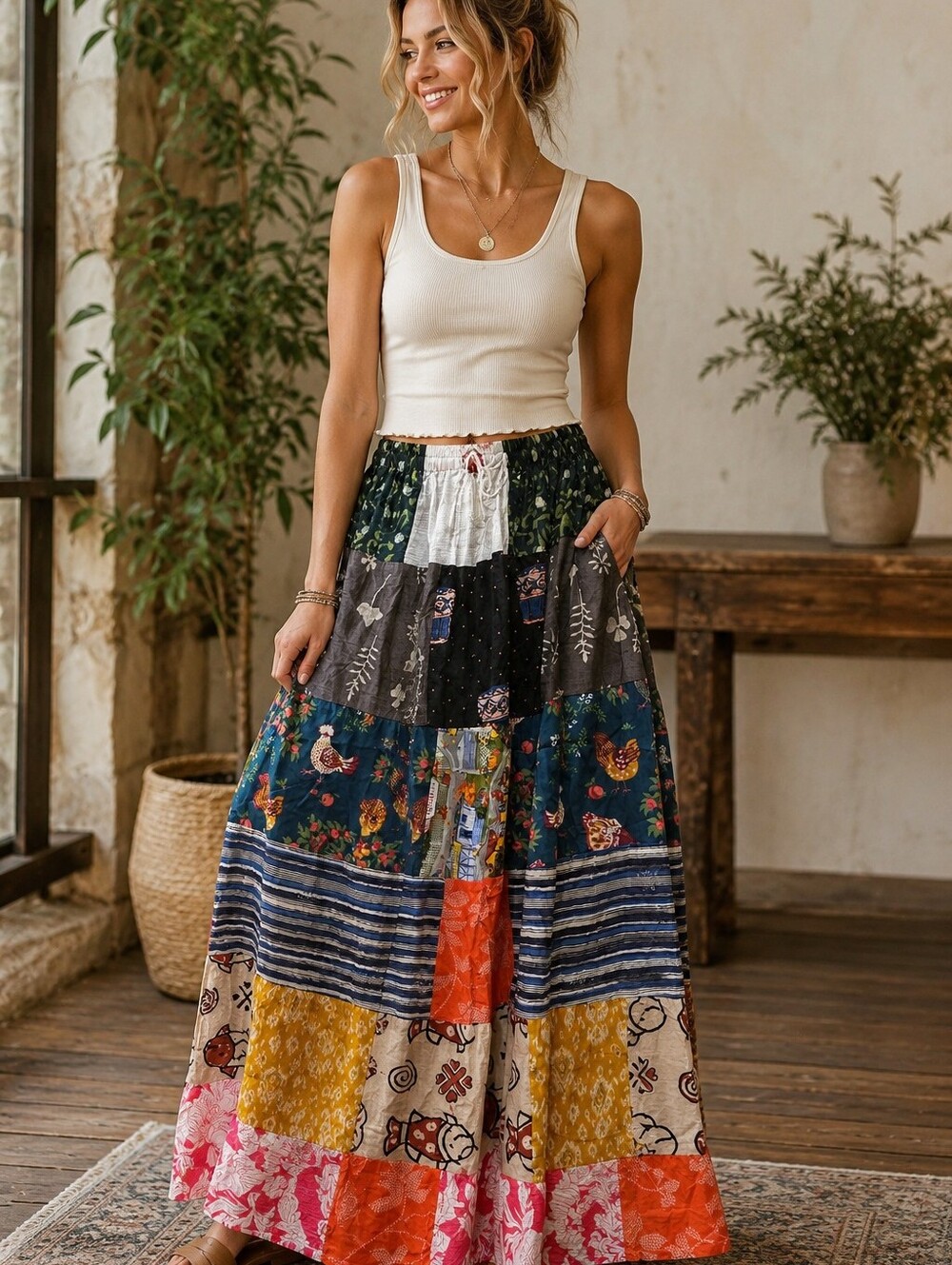 Ashley Taylor Patchwork Maxi Skirt NWOT